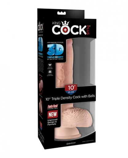 King Cock Triple Density 10 inches Fat Dildo with Balls Beige - SP BOUTIQUE