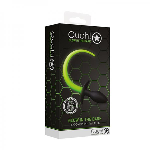 Ouch! Glow Puppy Tail Plug - Glow In The Dark - Green - SP BOUTIQUE