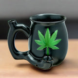 Embossed Black Matt Mug With Green Leaf - Roast and Toast