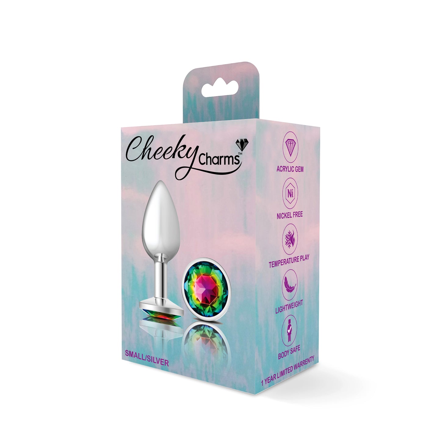 Cheeky Charms-Plug anal de metal plateado- Redondo-Arco iris