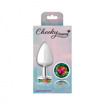 Cheeky Charms-Plug anal de metal plateado- Redondo-Arco iris