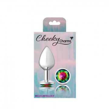 Cheeky Charms-Plug anal de metal plateado- Redondo-Arco iris