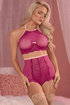 Plus Size Peek-A-Boo Halter Bralette and High Waist Panty - SP BOUTIQUE