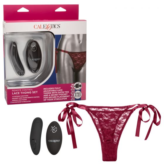 Conjunto de tanga de encaje con control remoto